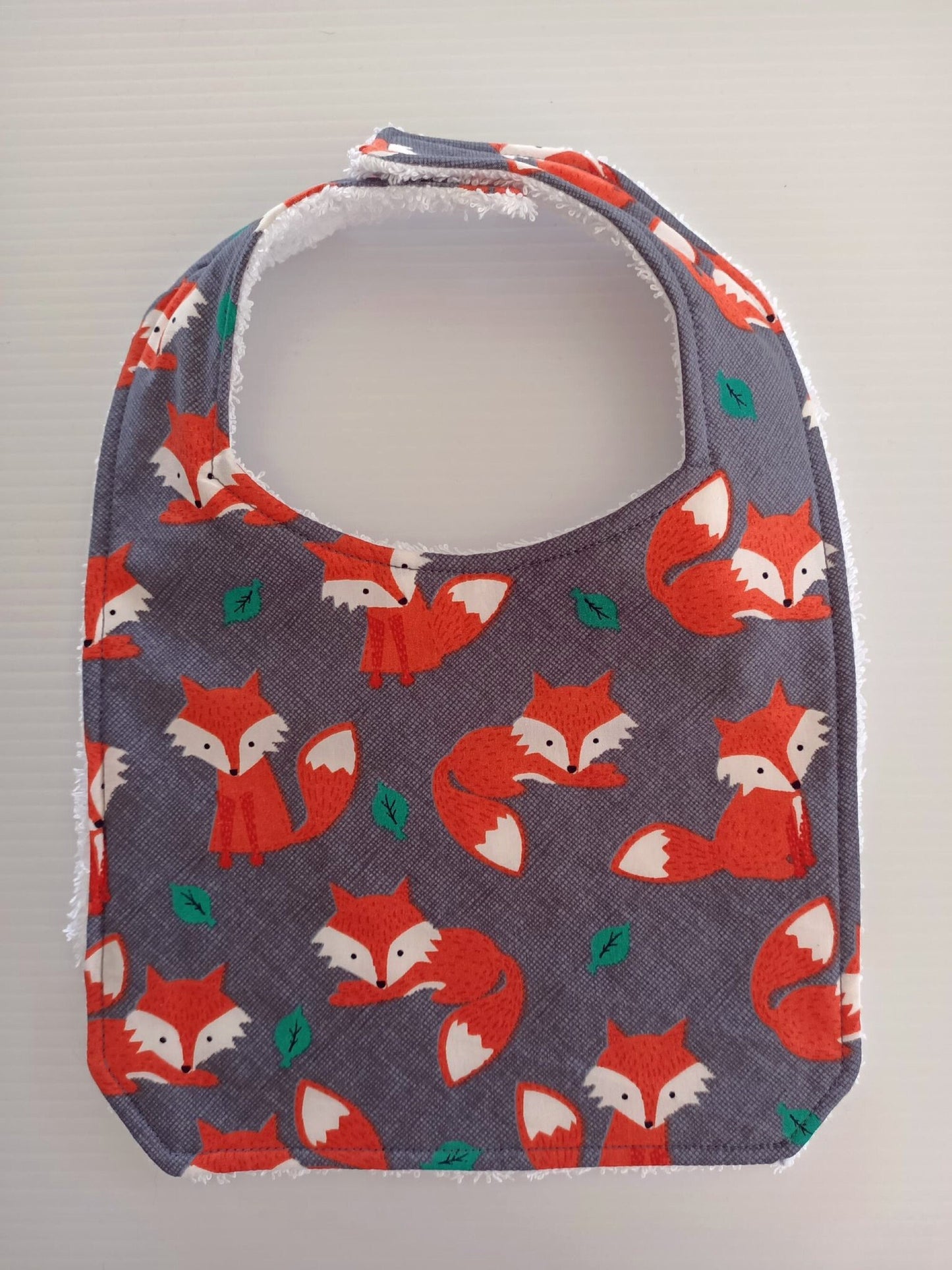 FREE POST Fox Grey Bib - with adjustable snap press buttons
