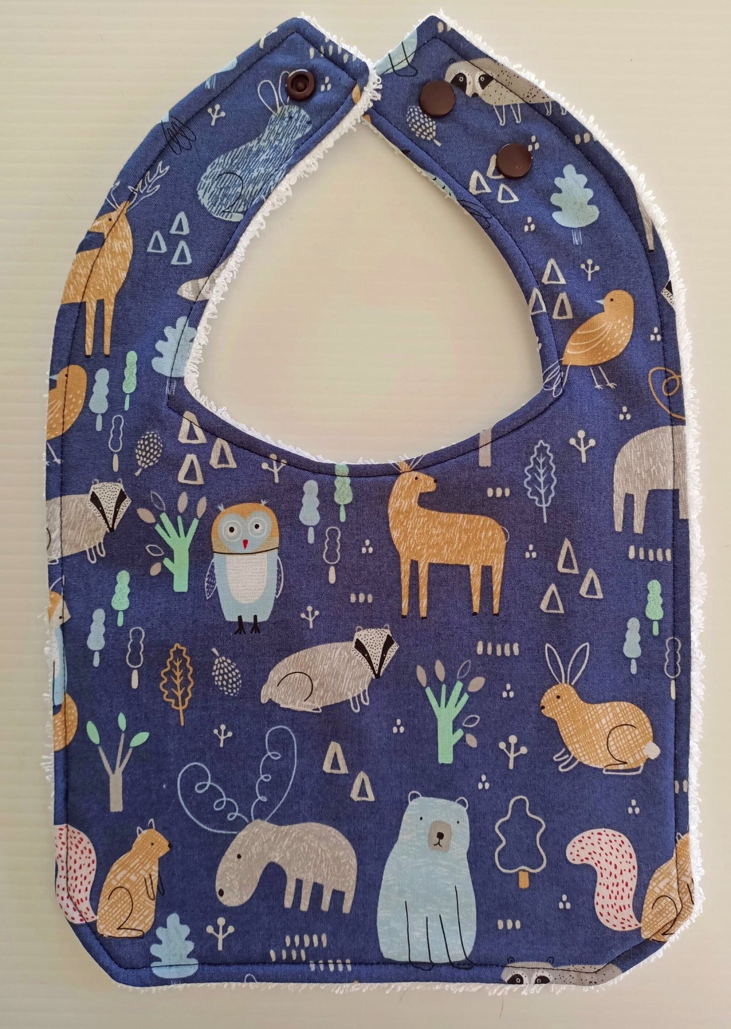 FREE POST Woodland Animal Bib - with adjustable snap press buttons