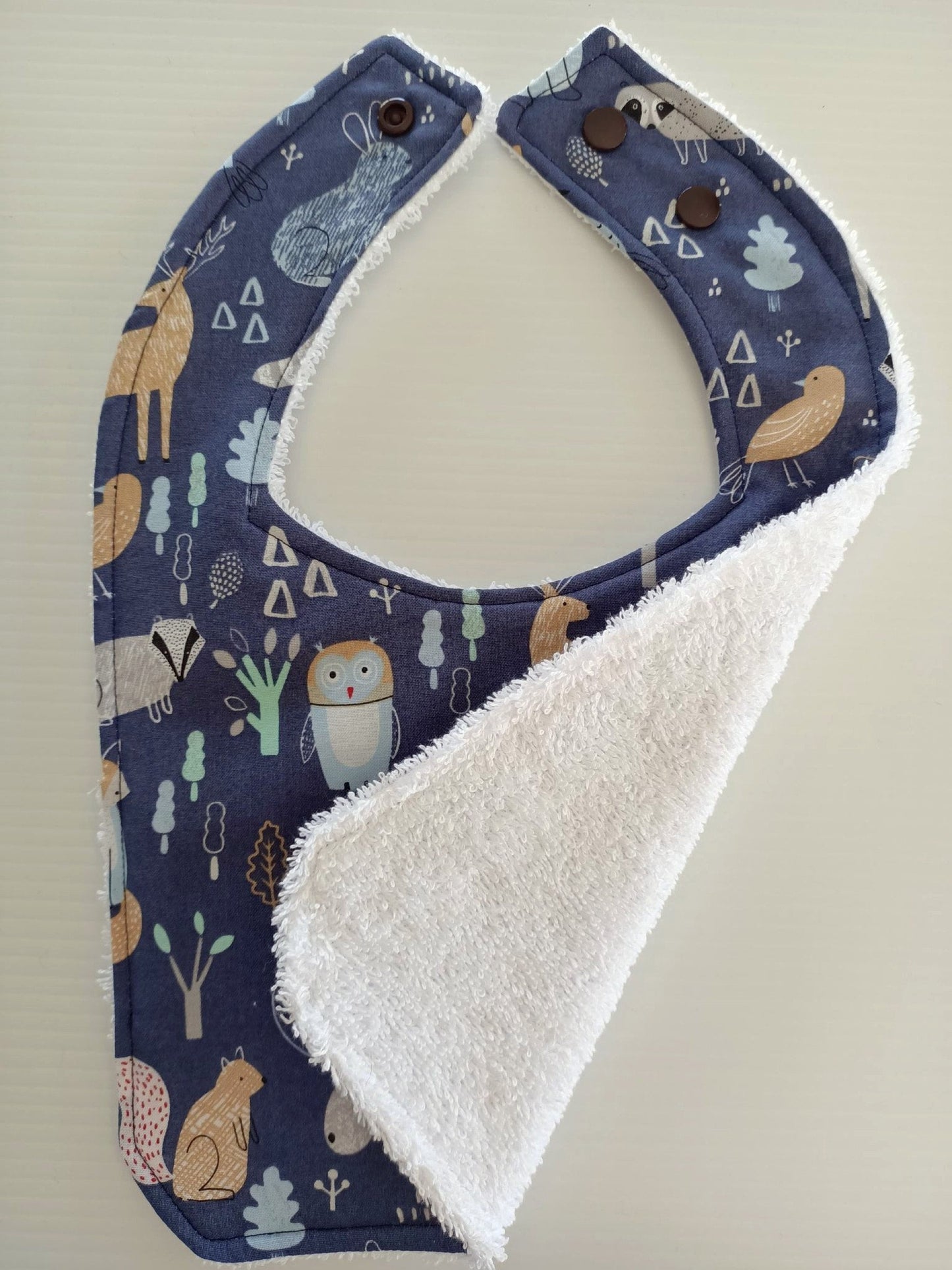 FREE POST Woodland Animal Bib - with adjustable snap press buttons