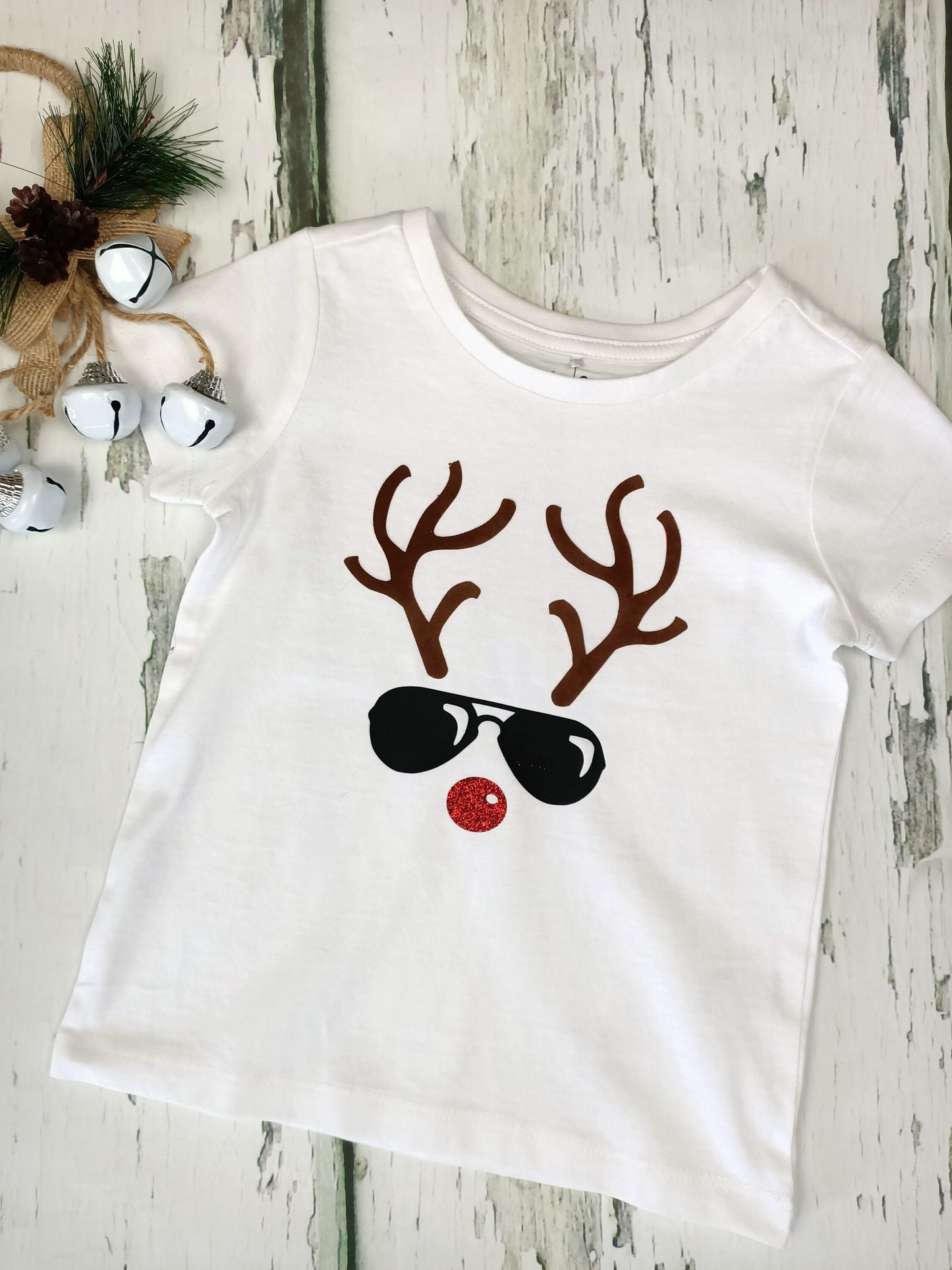 Christmas Custom Reindeer T Shirt - Custom Name Shades Sunglasses Xmas Handmade Toddler Kids Baby