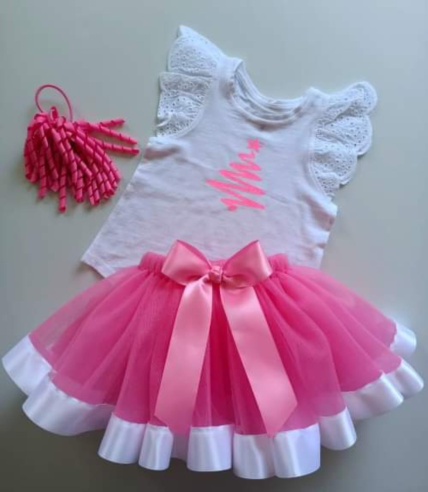 Christmas Xmas Tutu Tee Combo White Candy Pink Ribbon Trim - Handmade Toddler Kids Baby T-shirt T Shirt Top