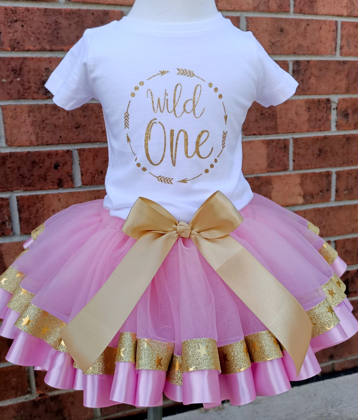 Wild One T Shirt & Ribbon Trim Tutu - Birthday 1 Handmade Toddler Kids Baby Birthday Cake Smash
