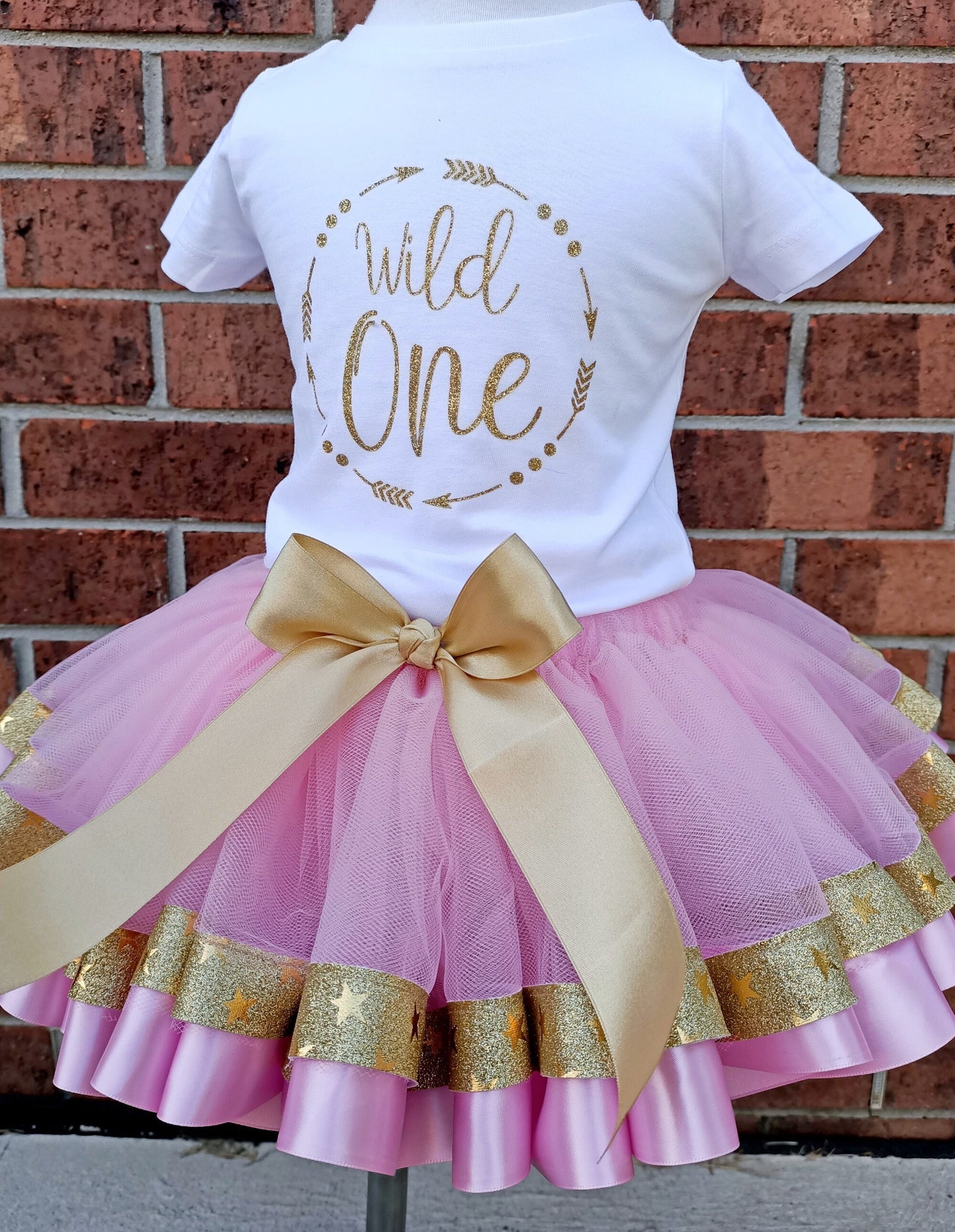 Wild One T Shirt & Ribbon Trim Tutu - Birthday 1 Handmade Toddler Kids Baby Birthday Cake Smash