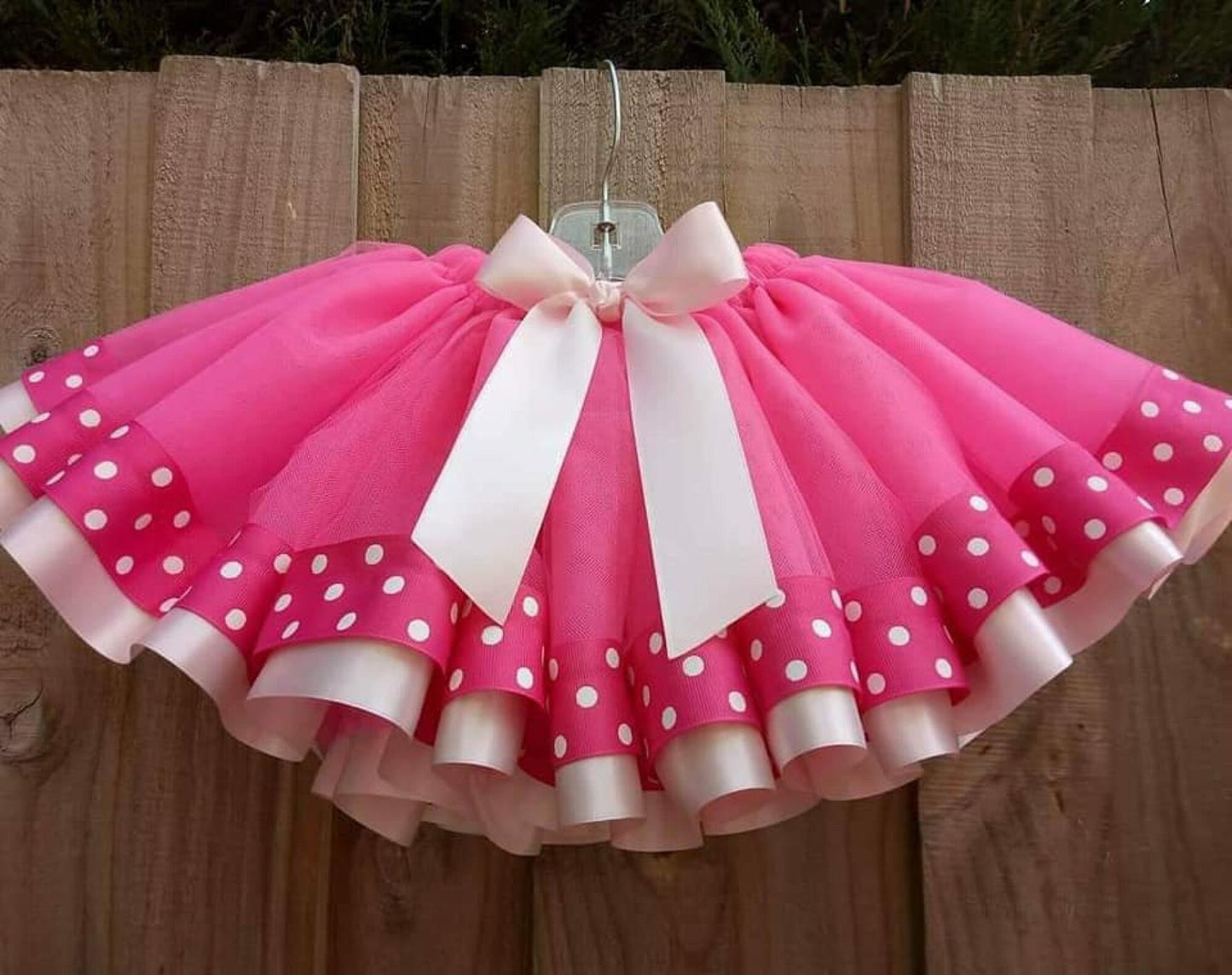 Pink Polka Dot Barbie DOUBLE Ribbon Trim Custom Tutu - Handmade Toddler Kids Baby Birthday Cake Smash