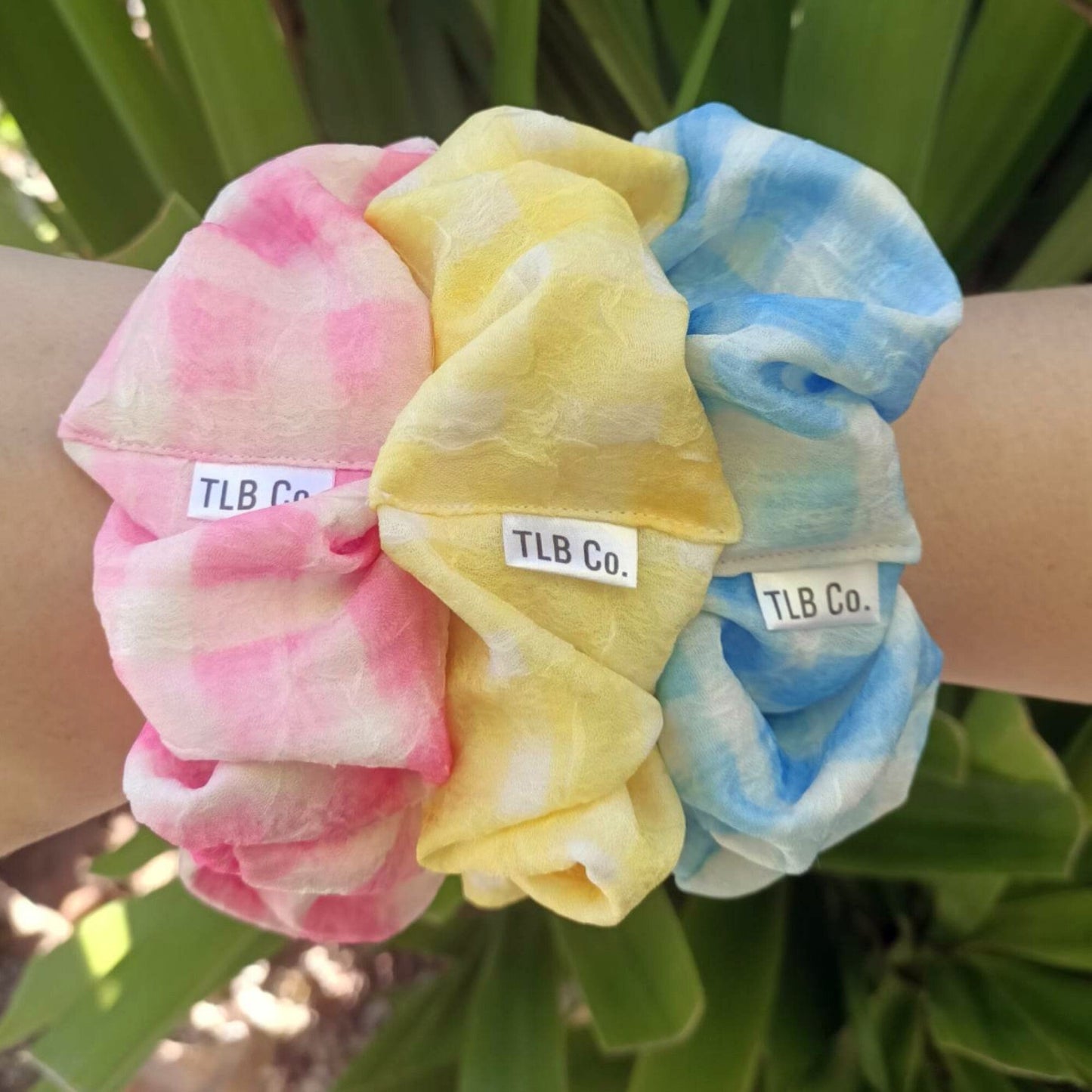 Easter Scrunchie Pink Blue Yellow Gingham XL & Regular Size Cotton Thick Elastic Hair Tie Scrunchee