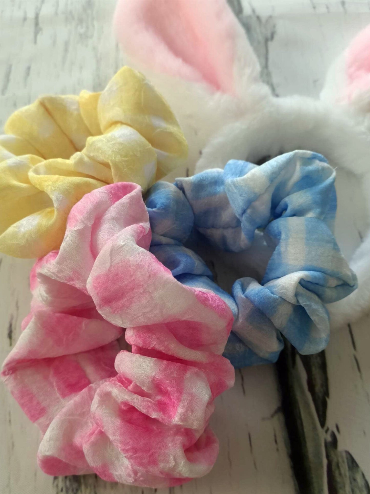 Easter Scrunchie Pink Blue Yellow Gingham XL & Regular Size Cotton Thick Elastic Hair Tie Scrunchee