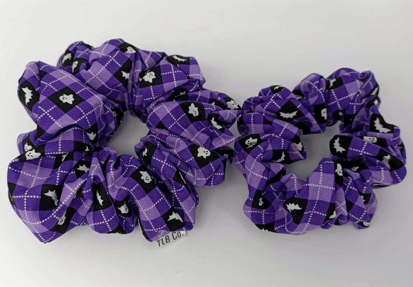Halloween Scrunchie Purple Ghost XL or Regular Cotton Thick Elastic Hair Tie