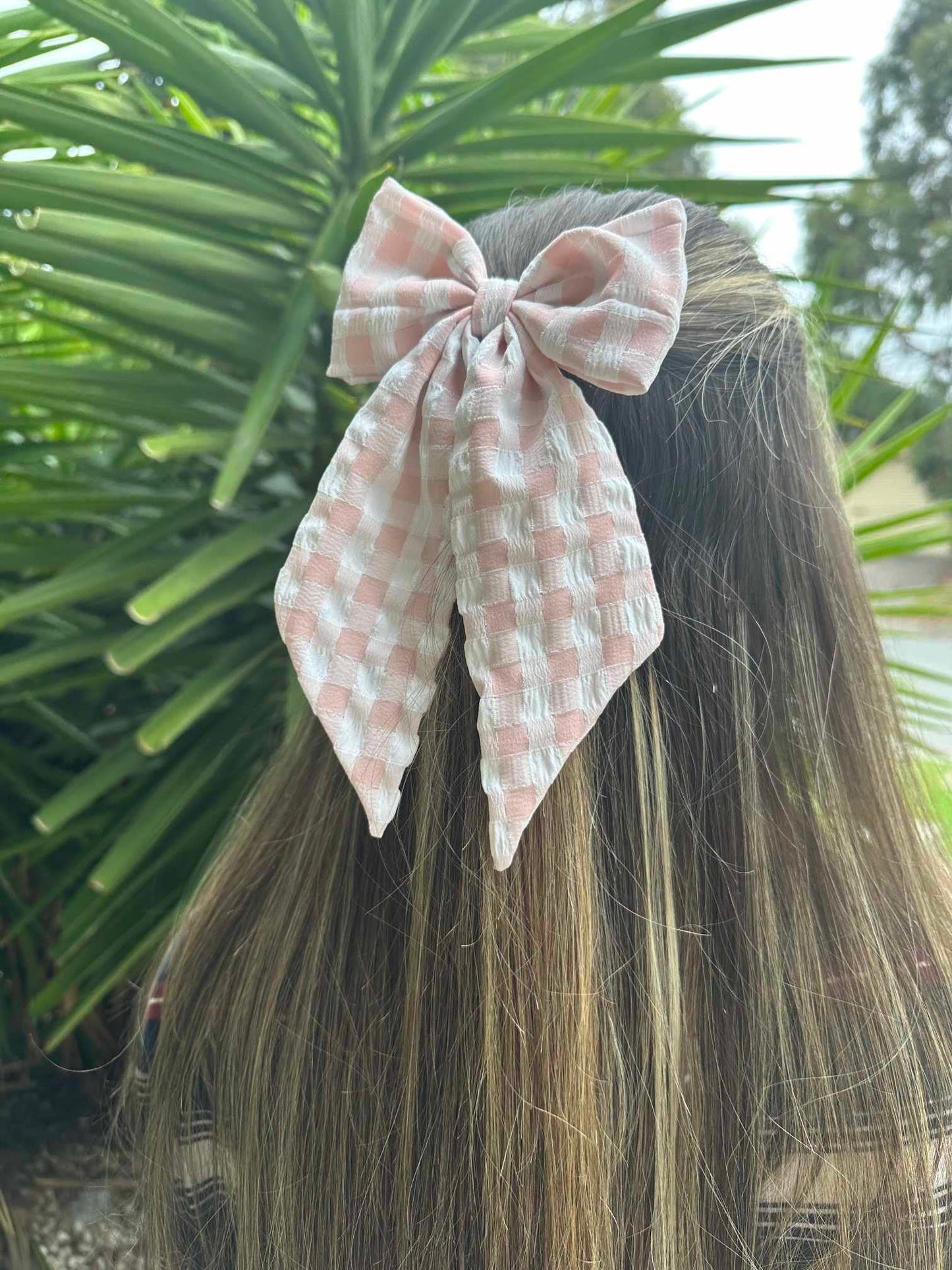 Hair Bow Large Oversize Dusty Pink Gingham