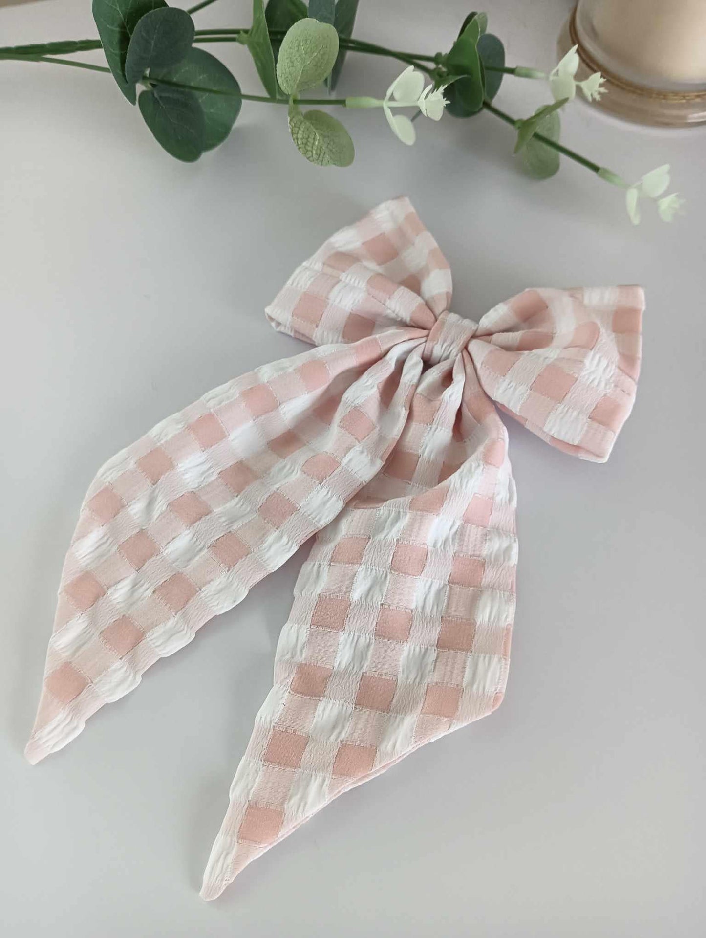 Hair Bow Large Oversize Dusty Pink Gingham