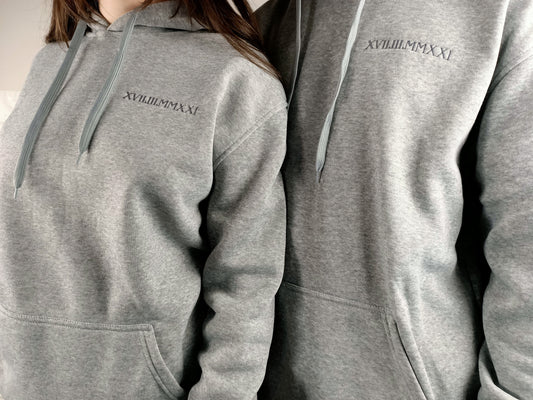 Roman Numeral Hoodies Hoody Matching Couples Embroidered Anniversary Date Jumpers